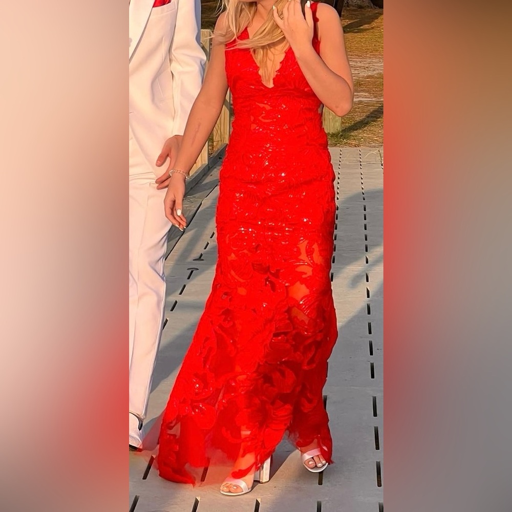 Jovani Scarlet Floral Lace Prom Dress